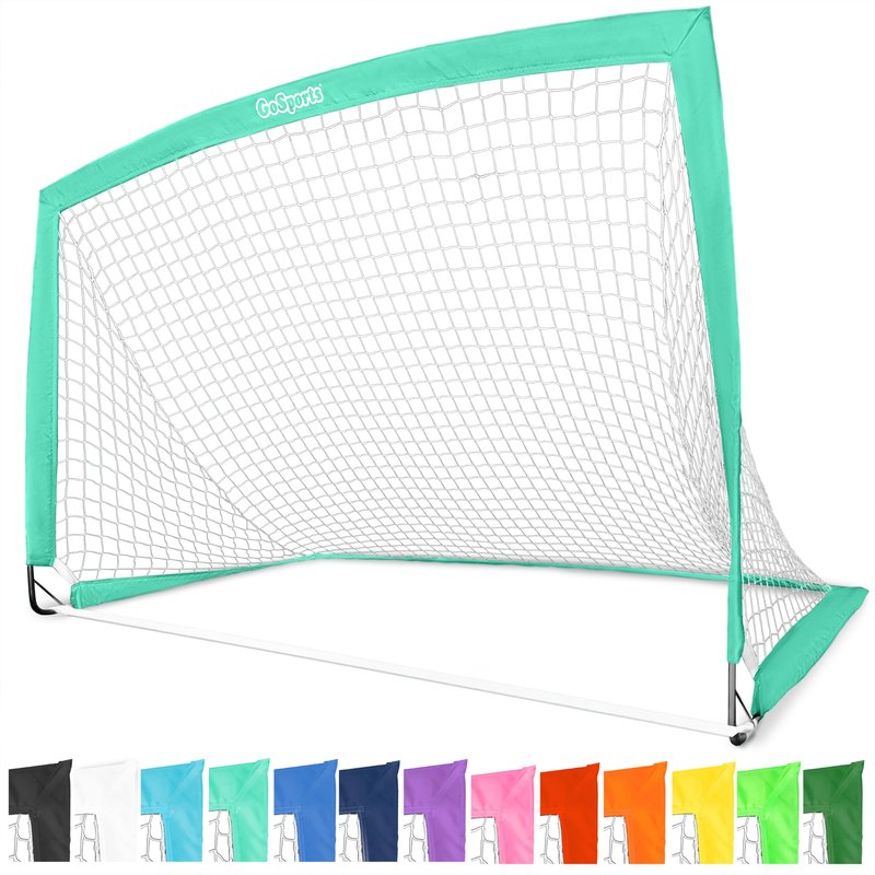 GoSports Team Tone 6 ft x 4 ft Portable Soccer Goal for Kids - Pop Up Net for Backyard - Turquoise