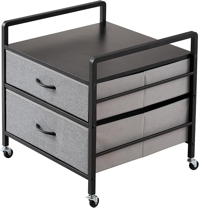VEVOR Mini Fridge Stand with Storage, 176 lb-Capacity Mini Fridge Table with 2 Drawers & 4 Swivel Wheels, Mobile Mini Fridge Shelf, Gray Mini Fridge Organizer for Dorm, Apartment, Office, Bedroom