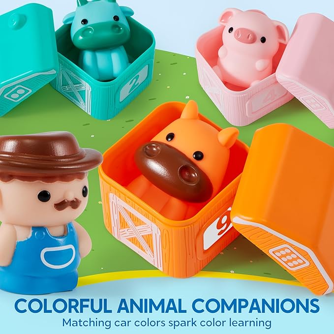 Play-Act Learning Toy for Toddlers 1 2 3 Years Old, Counting, Matching & Sorting Montessori Learning Farm Train Including 9 Farm Animals, Easter Basket Stuffers Birthday Gift for Baby Boys Girls