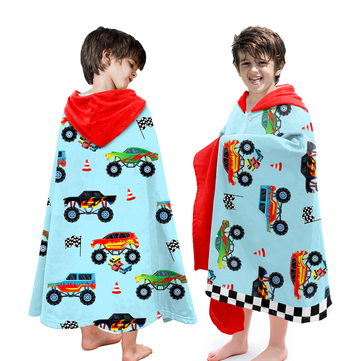 HSUIOFE Hooded Towels for Kids -Monster Toddler Beach Towel- Super Absorbent & Quick Dry 100% Cotton 30x50 Inch - to Kid Ages 3-10-Truck Cars Swim Towels
