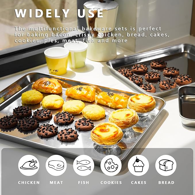 ICEICE 3 Pack Stainless Steel Baking Sheets Non Stick 9/12/16, Oven Safe