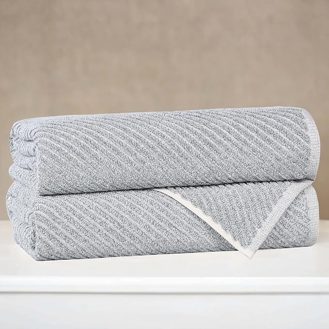 Superior Amelia Viscose Cotton Blend Medium Weight Towels, for Bathroom, Shower, Spa, Plush, Quick Dry, Ultra-Soft Towels, Bath Essentials, Ribbed Design, Bath Towels, Set of 2, Denim Blue