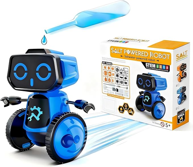 Science Saltwater-Powered Robot Kit, DIY STEM Gift Toys, No Batteries Required, Scientific Experiments, Creative Toy, Environmental Protection, for Festival & Birthday &Boys & Girls (Blue)