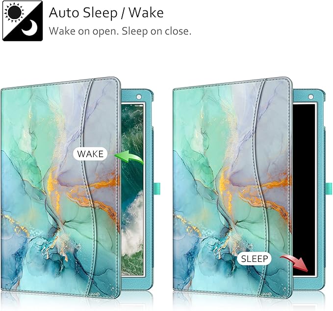 Fintie Multi-Angle Case, 2017/2015 iPad Pro 12.9 inch (Old Model) 1st & 2nd Gen Case - [Corner Protection] Folio Stand Cover with Pencil Holder & Pocket, Auto Wake/Sleep, Emerald Marble