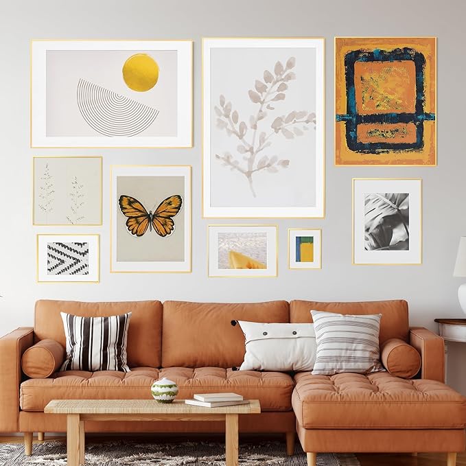 16x20 Metal Picture Frame For Wall With Mat For 11x14, 16''x20'' Aluminum Photo Frames With Tempered Glass For Home Decor, Minimalist Modern Poster Frame Horizontally Vertically Set of 3, Gold