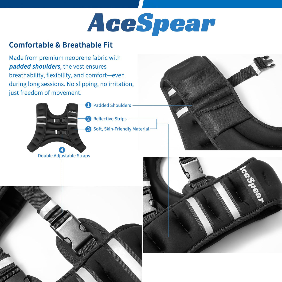 AceSpear Weighted Vest for Men Women 10lbs/14lbs/18lbs/24lbs Body Weight Vest for Running Walking Strength Training Workout (Black, 16 lbs)