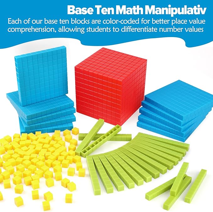 Torlam 131 PCS Base Ten Blocks for Math - Place Value Blocks, Plastic Base 10 Math Manipulatives 1st Grade, Math Counters, Math Cubes, Counting Cubes for Kids Kindergarten Math