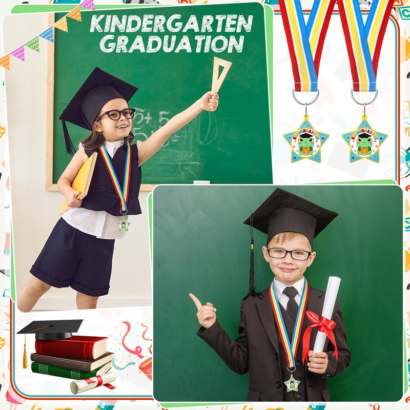 Landical 6 Pcs Preschool Pre-k Graduation Medal for Kids Bulk with Rainbow Neck Ribbon Kindergarten Grad Award Medals for School Students Grad Gifts Party Decorations(Frog)