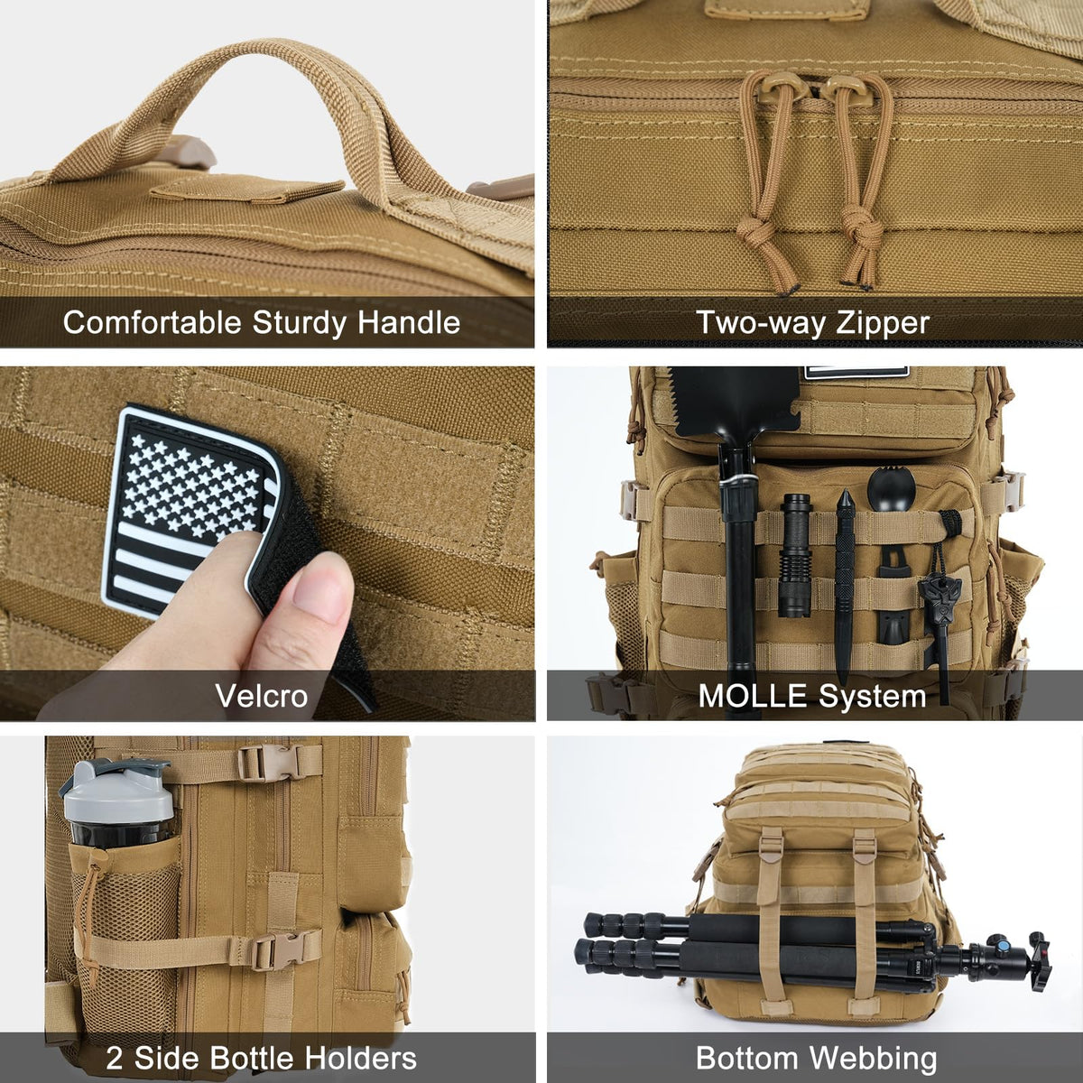 kookoomia Military Tactical Backpack 25L Day Backpack for Men Molle Army 3 Days Assault Pack Bug Out Bag Water Resistant and Heavy Duty Hiking Treeking Rucksack - Brown