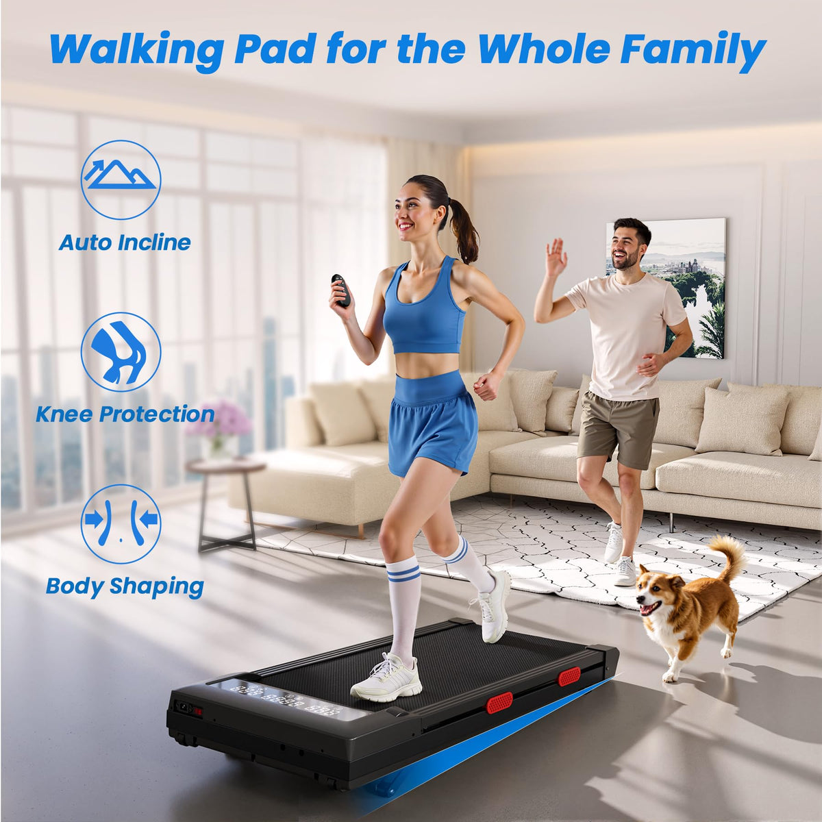 Superun Treadmills Walking Pad with 9% Auto Incline for Home Office, 3 in 1 Under Desk Walking Pad with Wide LED Display, Walking Pad with Smart APP & Remote Control, 300 Lbs Capacity