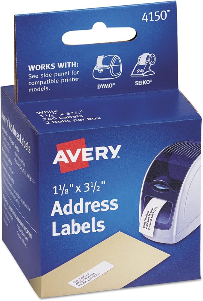 Avery 4150 Multi-Purpose Labels, 3-1/2-Inch x1-1/8-Inch, 130/Roll,2 RL/BX, White