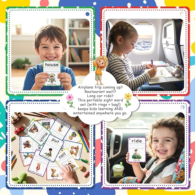 Sight Words Flash Cards Kindergarten, Flash Cards for Kids Ages 4-8, 250 Dolch Sight Word Writing Reading Spelling Games for Kindergarten Reading Books and Homeschool