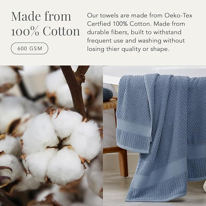 NY Loft 100% Cotton Towel Set 6 Piece | Super Soft & Absorbent Quick-Dry 2 Bath Towels 2 Hand Towels and 2 Washcloths |Textured and Durable Cotton | Trinity Collection (6 Piece Set, Flint Stone)