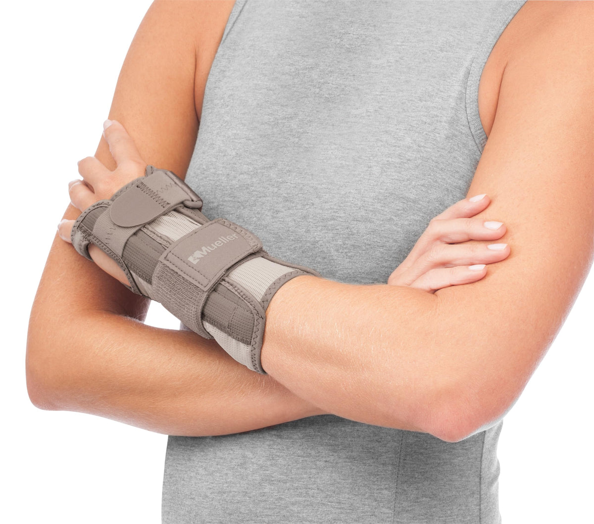 MUELLER Sports Medicine Reversible Wrist Stabilizer with Splint, Wrist Pain Relief Support for Men and Women, Ideal for Carpal Tunnel, Tendinitis, Arthritis, Taupe, Large/X-Large