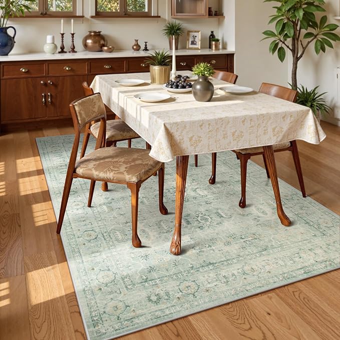Lahome Vintage 6x9 Washable Green Rugs for Living Room Bedroom, Soft Dining Room Rugs for Under Table, Non Slip Indoor Throw Carpet for Entryway Kitchen Office (6x9ft,Light Green)