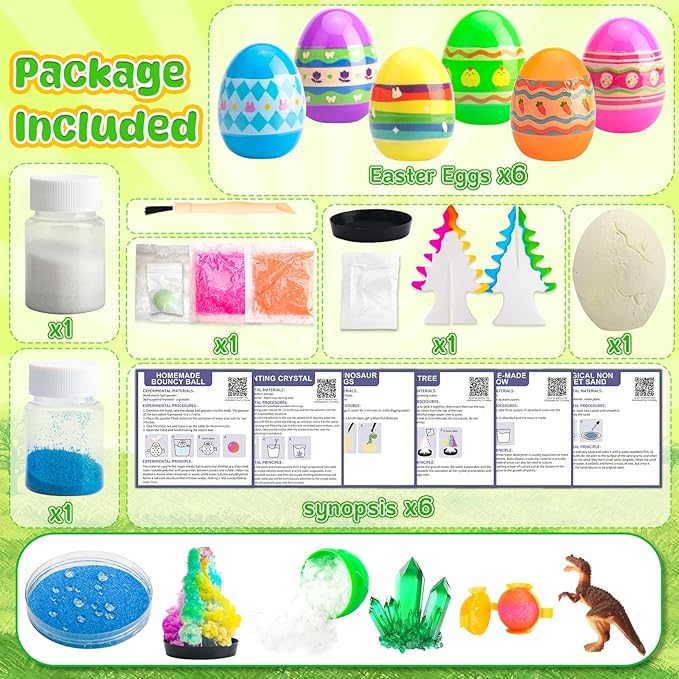 6PCS Prefilled Easter Eggs with Science Experiment Kits for Kids Easter Basket Stuffers, Egg Hunt Prizes and Party Favors, STEM Project Educational Gifts for Girls Boys