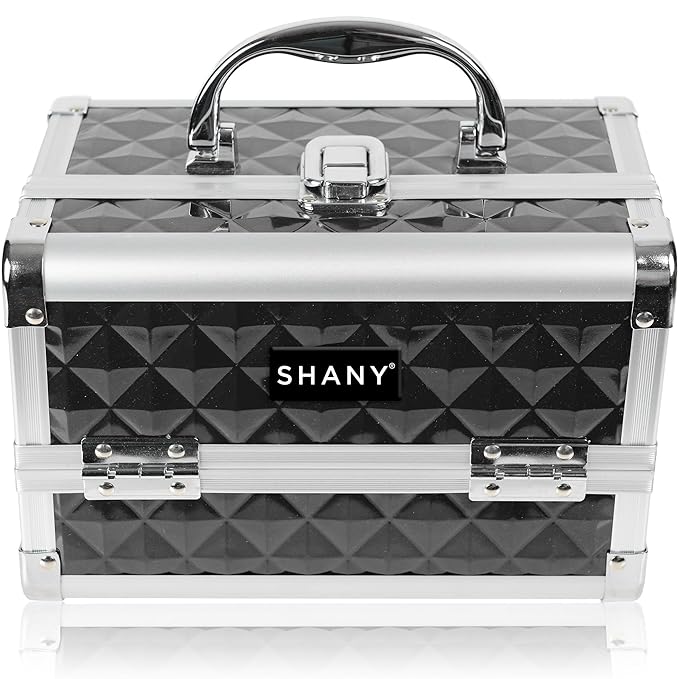 SHANY Chic Makeup Train Case Cosmetic Box Portable Makeup Case Cosmetics Beauty Organizer Jewelry storage with Locks, Multi trays Makeup Storage Box with Makeup Mirror - Black