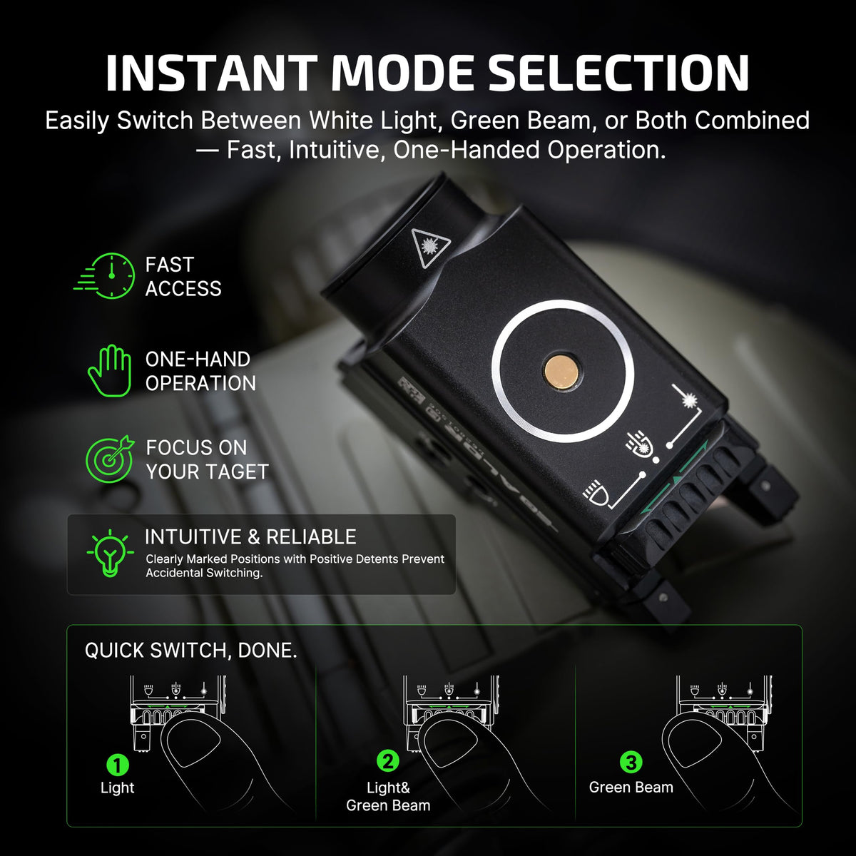 OLIGHT Baldr S 800 Lumens Compact Rail Mount Weaponlight with Green Beam and White LED Combo, Magnetic USB Rechargeable Tactical Flashlight with 1913 or GL Rail, Battery Included (Desert Tan)