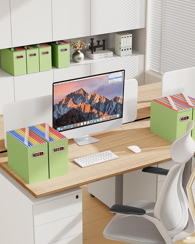 Oterri Cardboard File Organizer Box for Hanging File Folders Letter Size,File Box for Computer Desk,File Cabinet,Working Home,Office,Classroom (Green, Letter Size - 6 Packs)