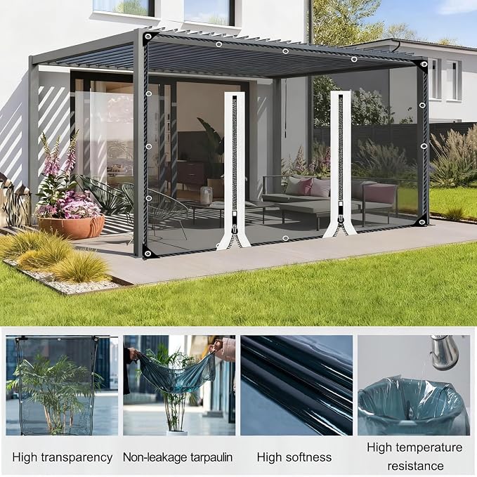 Curtain Patio Enclosure with Zippe, Heavy Duty PVC Transparent Tarpaulin Side