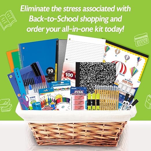 BAZIC PRODUCTS Elementary School Supply Kit, 86-count Student Set for Elementary Students Grades 3-6, Complete School Supplies With Fully Organized Supply Box, 1-pack