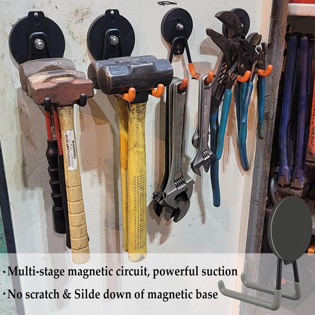 ULIBERMAGNET Magnetic Hooks,Heavy Duty Magnet Hooks,Large Manget with Hooks for Metal Cabinet Pegboard Garage Shelve Cart,2 Pack Tool Hook for Hammer Drill,Garden Tool(3.46inch/Silver)