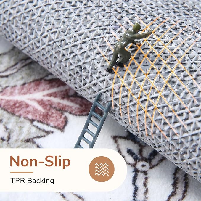 OPPODREAM Thin 6x9 Area Rugs, Washable Rug 6x9 with Non Slip Backing, Faux Cashmere Low-Pile 6 x 9 Carpet, Red & Grey