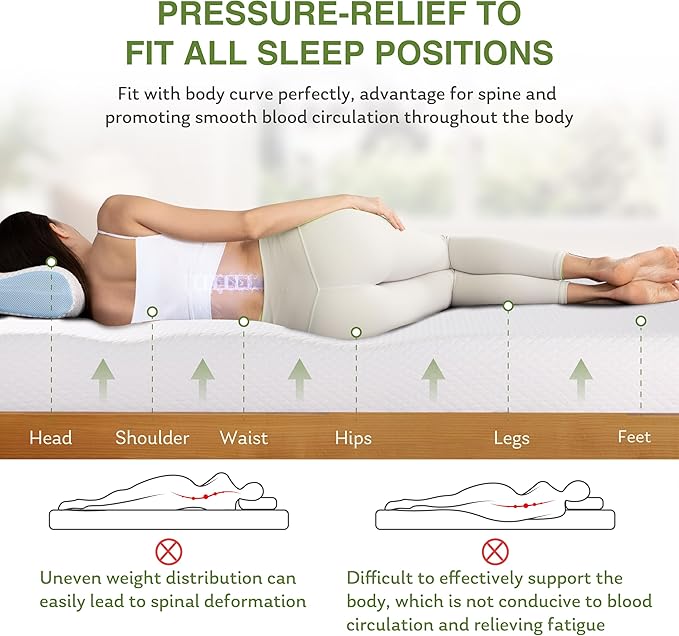 EGOHOME King Size Memory Foam Mattress, 12 Inch Bed Mattress in a Box with Cooling Green Tea Gel, Relieve Pressure with Medium Support, CertiPUR-US Certified, 80''L x 76''W, White