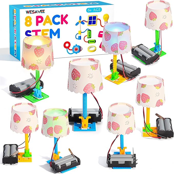 Bulk STEM Kits - 8 Set Electric Light Engineering Circuit Kit, Science Experiments Building Toys for Ages 8-12, STEM Girls Boys Arts and Crafts, Table Lamps for Kids Activities 8-10 10-12 14