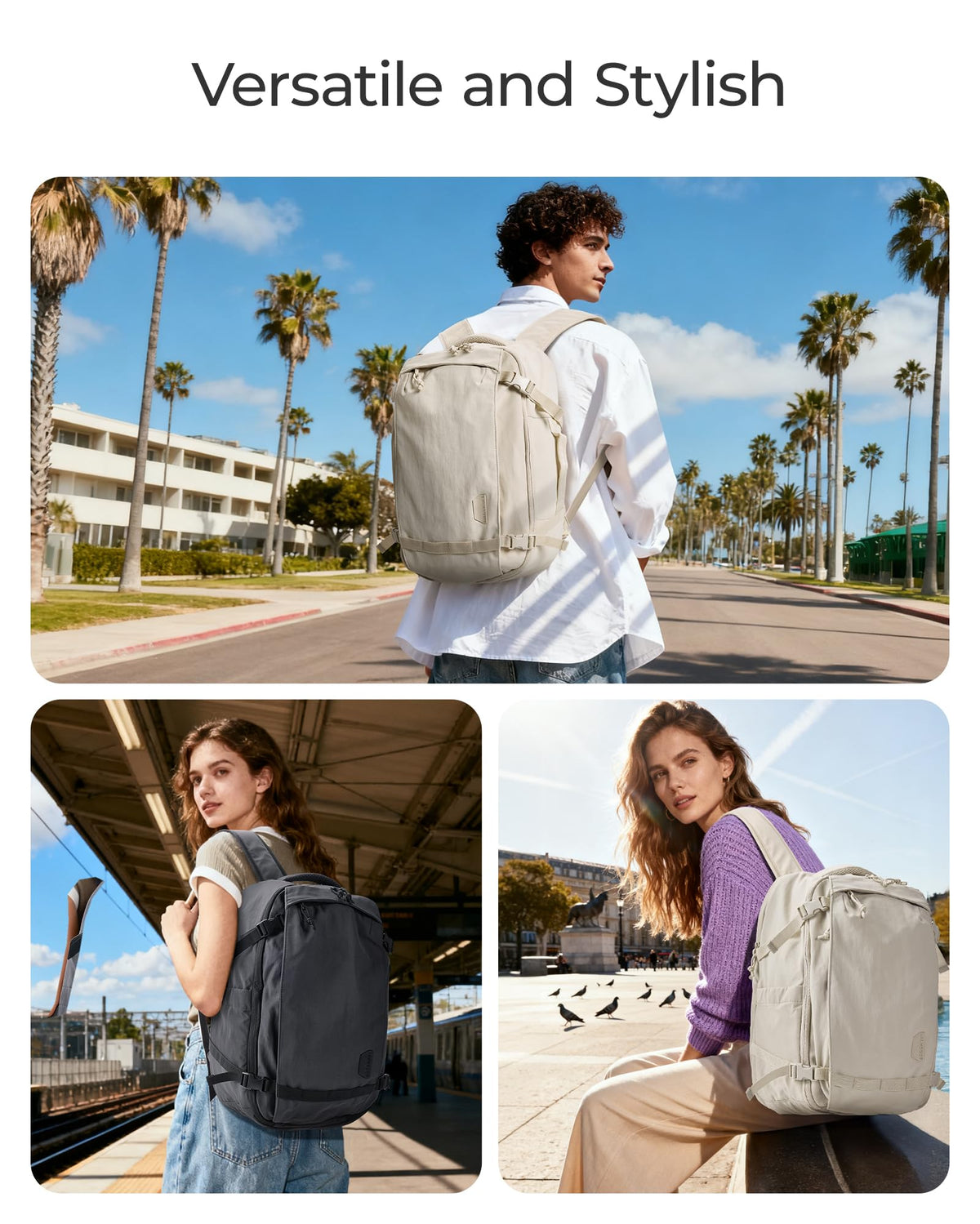 BAGSMART Travel Backpack Women, 15.6 Inch Carry On Backpack Flight Approved, TSA Approved Personal Item Travel Bag, Water Resistant Weekender Bag Luggage Daypack, Beige