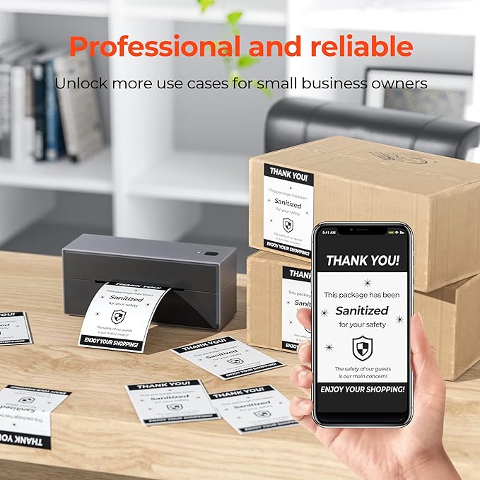 MUNBYN Bluetooth Thermal Label Printer, 4x6 Shipping Label Printer+Thermal Direct Shipping Label (Pack of 500 4x6 Per Roll Labels)