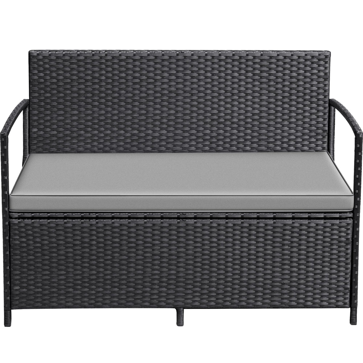 Greesum Patio Loveseat PE Rattan Wicker Outdoor Furniture with Soft Cushions & Built-in Storage Space for Lawn Garden Backyard, Black