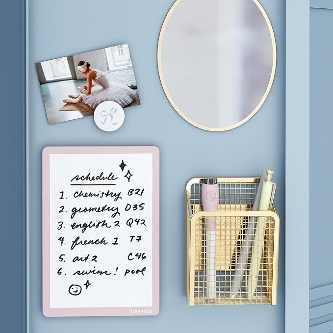 U Brands Magnetic Locker Accessories and Decorating Kit, 5 Piece Set, Locker Organizer, Back to School Essentials, Pink Charming Coquette, Whiteboard, Mirror, and more