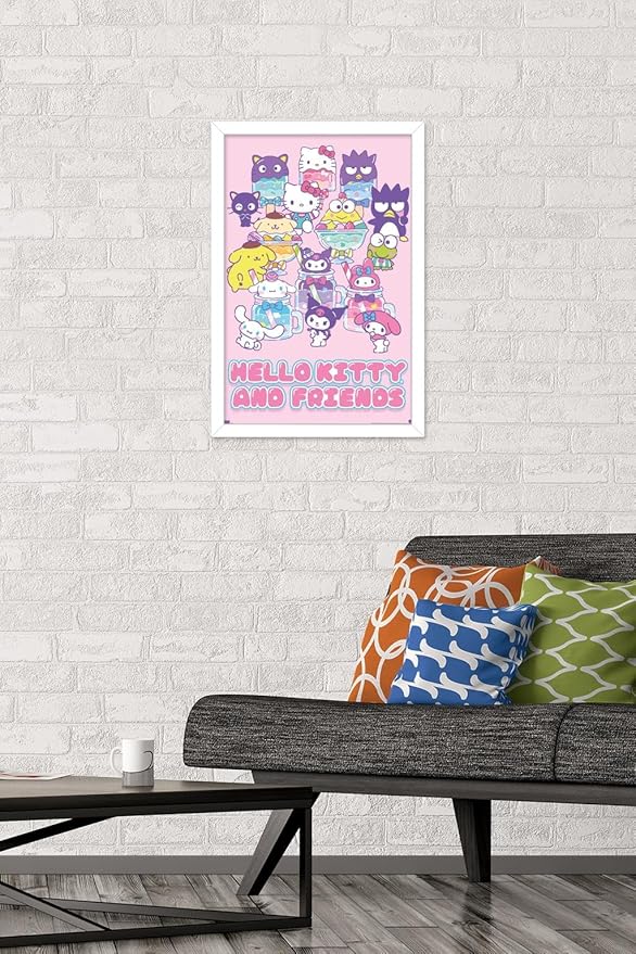 Trends International Hello Kitty and Friends: 24 Summer Fresh - Group Wall Poster, 22.4L x 14.7W, White Framed Version