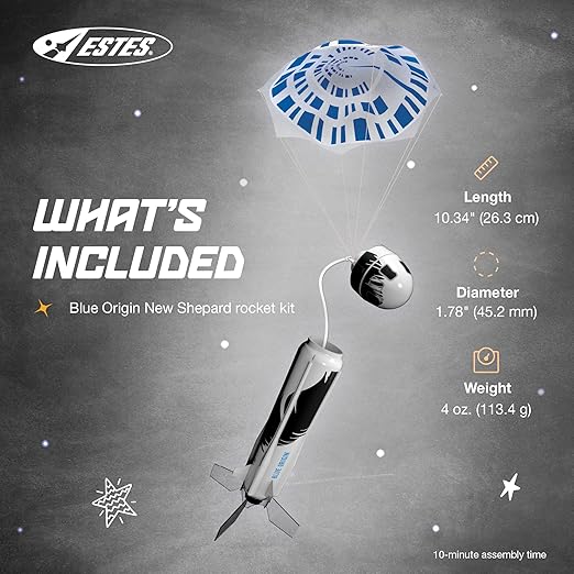 Estes 2198 Blue Origin New Shepard Rocket-Building Kit, Beginner Flying-Rocket-Model Kit for Ages 10+