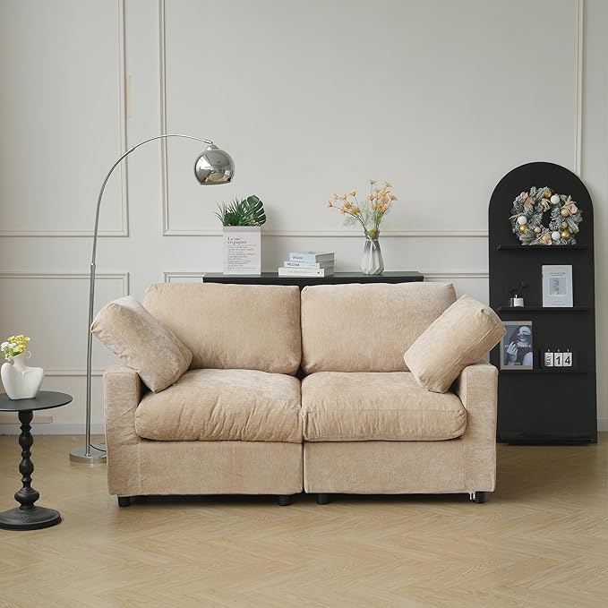 JACH 67" Love Seat Sectional Couches for Living Room, Deep Seat Modular Sofa, Cloud Sectional Couch, Sofa Covers Washable, Minimalist Modern Couch for Living Room, Apartment, Khaki