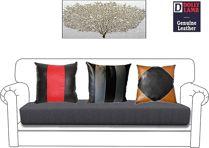 D DOLLY LAMB Lambskin Leather Pillow Cover - Sofa Cushion Case - Decorative Throw Covers for Living Room & Bedroom, 22x22 Inches - Red Black 01 Pack of 1