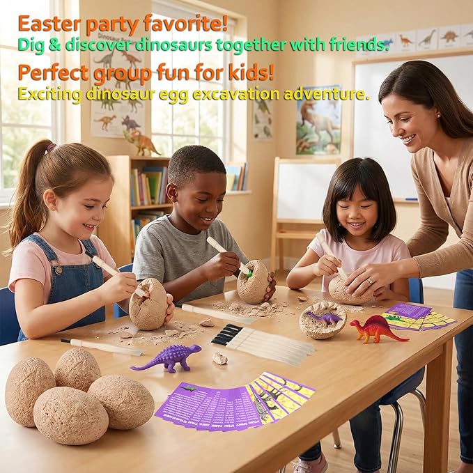 Easter Dino Eggs Dig Kit, 12 Pack Dinosaur Eggs Excavation Science Experiments Kits for Kids 4-12, Easter Basket/Stocking Stuffers, Toys for 3+ 4 5 6 7 8 9 10 Year Old Boys Girl