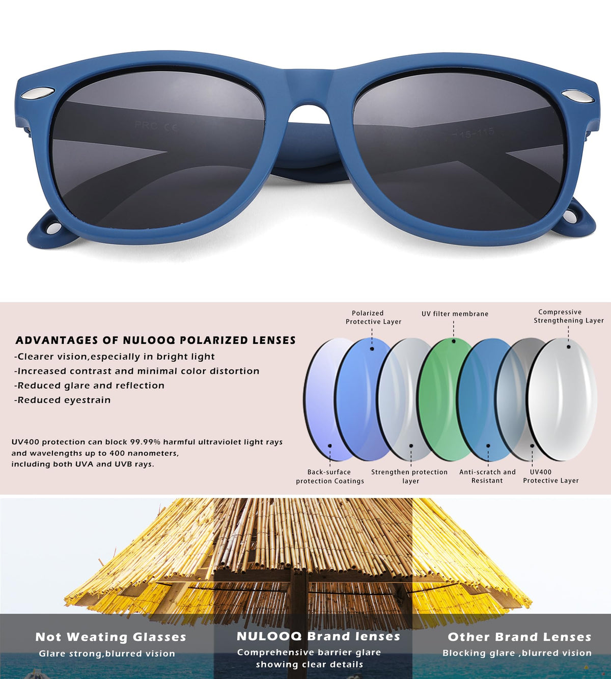 NULOOQ Polarized Baby Sunglasses with Strap - Unbreakable Flexible Infant Sunglasses for Toddlers Age 0-24 Months (Matte Black/Gray + Matte Blue/Gray) - 2 Pack