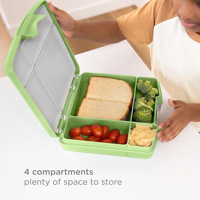 Ubbi Bento Lunch Box for Kids Back to School with 4 Compartments, BPA-Free, Leakproof, Dishwasher Safe, Food-Safe Material, Portion-Controlled Meal Container, Sugar Snap