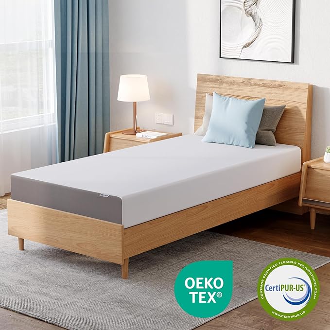 Amazon Basics HKSP01008F Plush Memory Foam Bed Mattress, Full, White/Grey, 75 x 54 x 8 inches