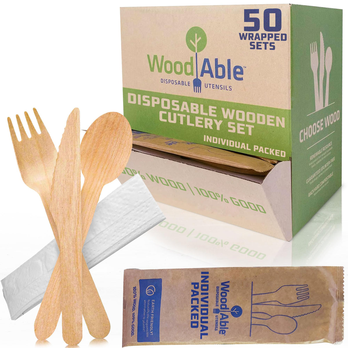 WOODABLE Wooden Spoons, 100 Pack, 6.5 Inch, Bamboo Utensils Alternative