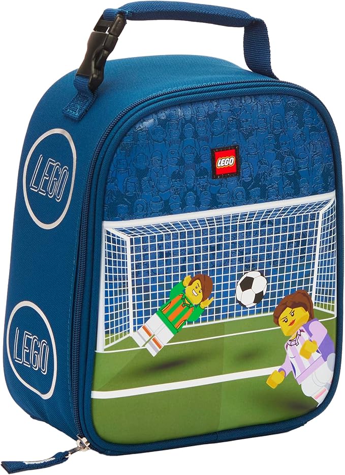 LEGO Kids City Heritage Classic Lunch Box, Insulated Soft Reusable Lunch Bag Meal Container for Boys and Girls, Perfect for School, or Travel, Meal Tote to Keep Food and Drinks Cold, Soccer Goal