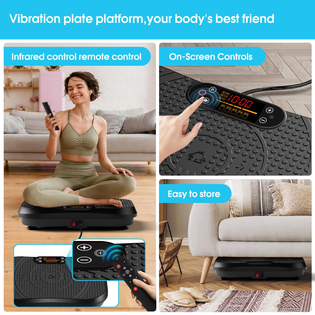 SoftGym Vibration Plate Exercise Machine for Lymphatic Drainage Weight Loss,120 Speed Levels Vibrating Platform with Resistance Bands,Full-Body Workout Equipment for Muscle Activation