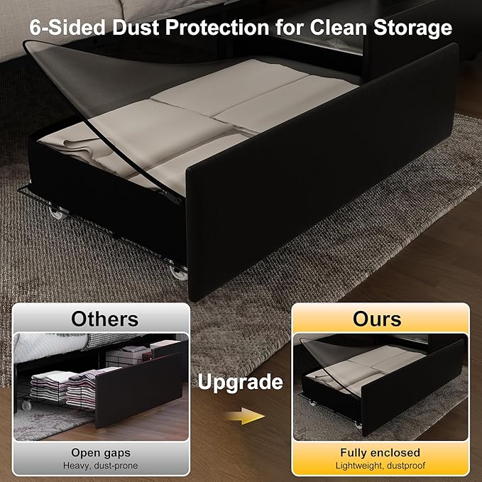 Full Bed Frame with LED Lights, Storage Drawers, No Box Spring Needed, 900 lbs Capacity, Easy Assembly, Velvet Black