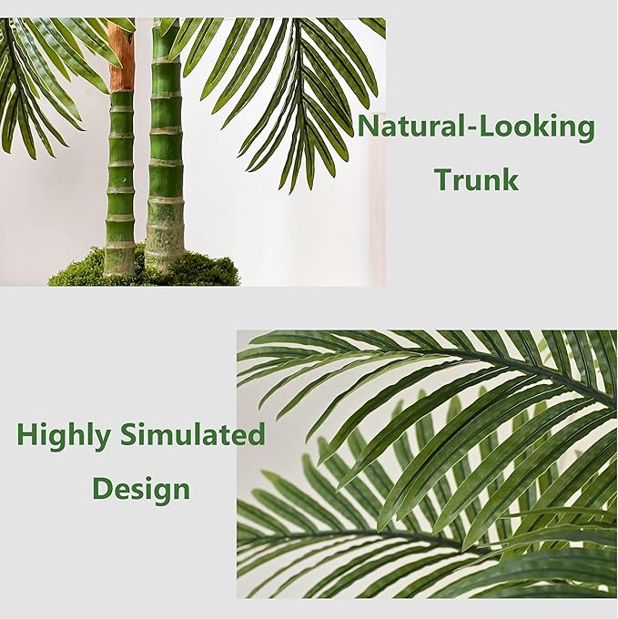 Artificial Palm Tree Indoor Plant Tall Fake Tropical Palm Tree in Pot with Real Bark Design Faux Areca Palm Tree for Home Office Living Room Bedroom Farmhouse Modern Outdoor Decor (13 Leaves 4 FT)