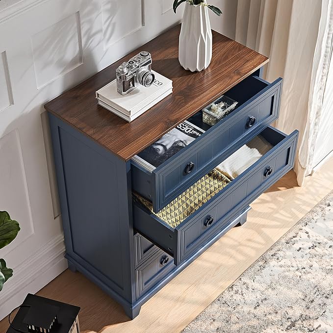 Farmhouse 4 Drawer Dresser for Bedroom, 35" Tall Small Dressers & Chest of Drawers, Rustic Wood Dresser with Metal Handle, Storage Organizer Closet for Living Room, Hallway, Entryway