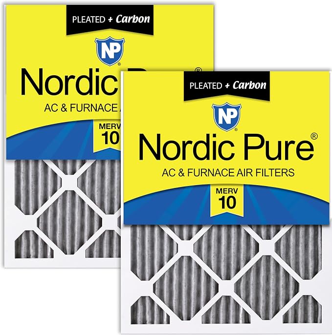 Nordic Pure 16x25x1 Furnace Air Filters MERV 10 Pleated Plus Carbon 2 Pack