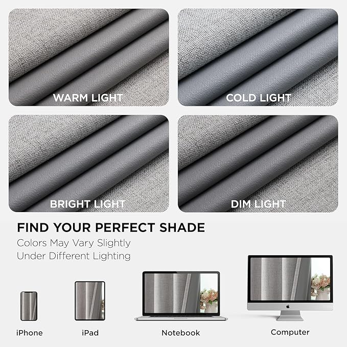 Joydeco Blackout Curtains 72 Inches Long 2 Panels Burg, Room Darkening Curtains for Bedroom, 100% Black Out Textured Thermal Drapes Privacy Protection 2 Panels Set(W52 x L72 Inch, Greyish White)