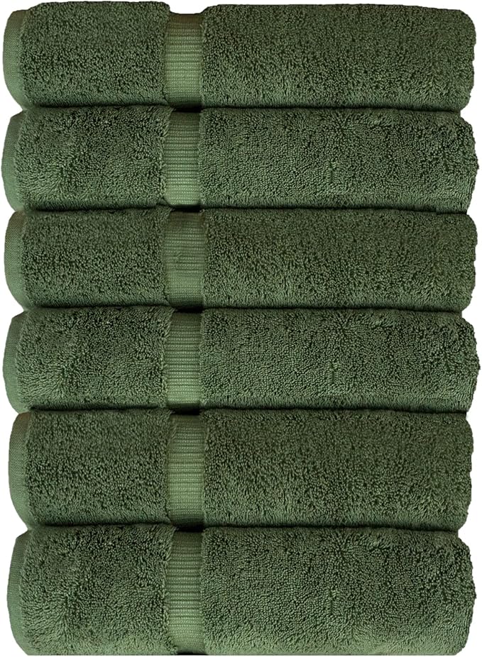 Luxury Hotel & Spa Collection, Quick Dry 100% Turkish Cotton 700 GSM, Eco Friendly Towel, for Bathroom, Gymand Kitchen Dobby Border Soft Hand Towel Set 16 X 30, Moss, Hand Towels - Set of 6